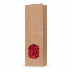 Null 100x Blockbodenbeutel Kraftpapier Braun Mit Sichtfenster 55 + 30 X 175mm