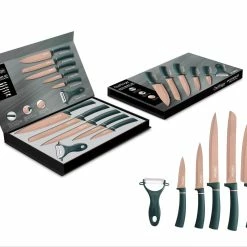 Null 6 Tlg. Messerset Grün Gold 5 Messer & 1 Sparschäler Edelstahl Klappbox Mit Magnetverschluss Motiv 1