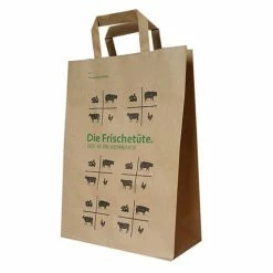 Null Papiertragetaschen 26+12x35 Cm Braun Mit Druck ,,Die Frischetüte"