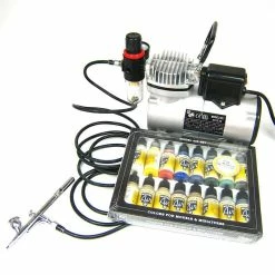 Null Airbrush Komplett Set Modellbau Vallejo Farben Sparmax SP35 Saturn AS-18-2S
