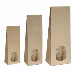 Null 10x Blockbodenbeutel Mit Ovalem Sichtfenster - 100g/250g/500g - 7 X 4 X 20,5cm - Papiertüten Bodenbeutel Geschenktüte Kraftpapier (100g - Ov. F.)