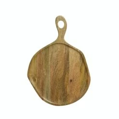 Null Schneidebrett Servierbrett Rund Mangoholz Natur Griff Pizzabrett 45cm