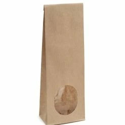 Null 10x Blockbodenbeutel Mit Rundem Sichtfenster - 250g - 8 X 5 X 24,3 Cm - Papiertüten Bodenbeutel Geschenktüte Tütchen Kraftpapier (rundes Fenster)