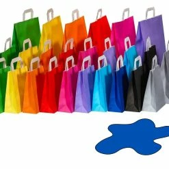 Null 250x Papiertragetaschen Papiertaschen Flachhenkel 18x8x22cm Blau 70gr.